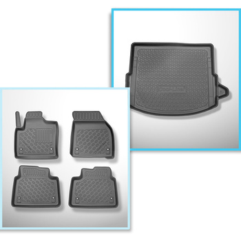 Conjunto de alfombrilla para maletero y alfombrillas para el interior del coche TPE para: Land Rover Discovery Sport L550 SUV (2019-....) - 5/7 plazas; tercera fila vacía; también para modelos con rieles; cavidad derecha extraíble; anche Plug-in Hybrid