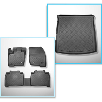 Conjunto de alfombrilla para maletero y alfombrillas para el interior del coche TPE para: Ford S-Max III Monovolumen (09.2015-2023) - 5 plazas; también para híbridos; sin tercera fila