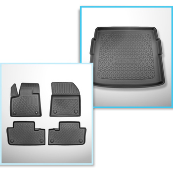 Conjunto de alfombrilla para maletero y alfombrillas para el interior del coche TPE para: DS 7 Crossback SUV (01.2019-2022) - anche per la versione ibrida E-Tense; no para modelos con suelo elevado en el centro de la segunda fila; maletero inferior; bajo/