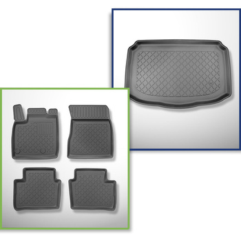 Conjunto de alfombrilla para maletero y alfombrillas para el interior del coche TPE para: Nissan Qashqai III Mild Hybrid (Visia, Acenta) Crossover (06.2021-....) - maletero inferior; modelos sin suelo móvil de maletero; no para la versión e-Power
