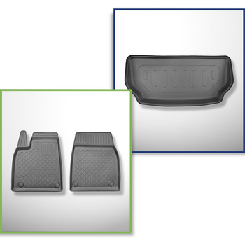 Conjunto de alfombrilla para maletero y alfombrillas para el interior del coche TPE para: Tesla Model X SUV (01.2021-....) - 5/6/7 plazas; maletero delantero