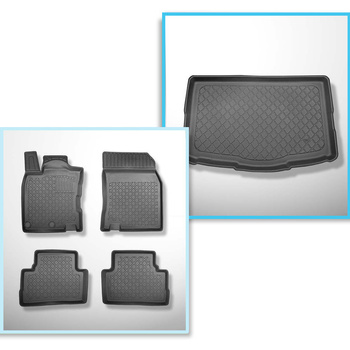 Conjunto de alfombrilla para maletero y alfombrillas para el interior del coche TPE para: Nissan Qashqai II Crossover (02.2014-05.2021) - parte inferior del maletero: con kit de reparación (Acenta & Tekna) y todos los modelos (Visia); con rueda de repuest