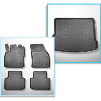 Conjunto de alfombrilla para maletero y alfombrillas para el interior del coche TPE para: Volkswagen Tiguan II SUV (05.2016-....) - parte superior del maletero (entrada de carga plana); base móvil en la posición más alta; no adecuado para versión ehíbrida