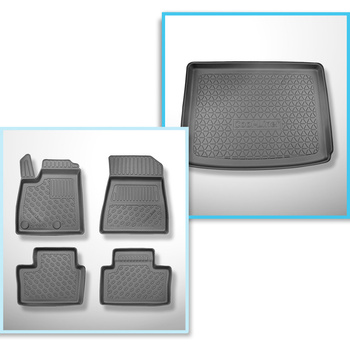 Conjunto de alfombrilla para maletero y alfombrillas para el interior del coche TPE para: Renault Austral Mild Hybrid SUV (12.2022-....) - 5 plazas; maletero superior (borde de carga del maletero igualado); suelo móvil en la posición superior