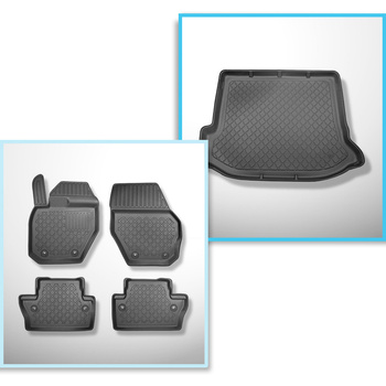 Conjunto de alfombrilla para maletero y alfombrillas para el interior del coche TPE para: Volvo V60 Familiar (10.2010-01.2018) - no adecuado para versión Plug-in híbrida