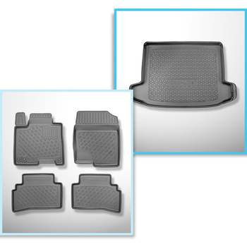 Conjunto de alfombrilla para maletero y alfombrillas para el interior del coche TPE para: Hyundai Tucson III NX4 SUV (12.2020-....) - maletero superior; suelo móvil en la posición superior; compartimiento derecho desmonable en los modelos con subwoofer; t
