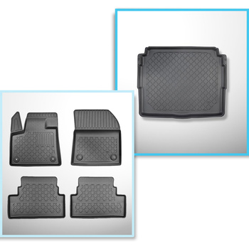 Conjunto de alfombrilla para maletero y alfombrillas para el interior del coche TPE para: Peugeot 3008 II SUV (11.2016-11.2023) - maletero inferior preparado para suelo móvil del maletero; bajo / sin suelo móvil del maletero (Flex Floor); no para la versi