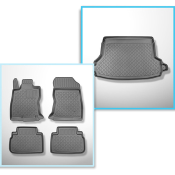 Conjunto de alfombrilla para maletero y alfombrillas para el interior del coche TPE para: Subaru Forester V SK e-Boxer SUV (06.2019-10.2024) - con/sin subwoofer; posibilidad de cortar el hueco derecho