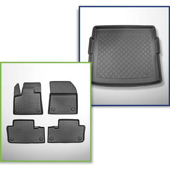 Conjunto de alfombrilla para maletero y alfombrillas para el interior del coche TPE para: DS 7 Crossback SUV (01.2019-2022) - anche per la versione ibrida E-Tense; no para modelos con suelo elevado en el centro de la segunda fila; maletero inferior; bajo/
