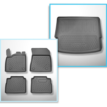 Conjunto de alfombrilla para maletero y alfombrillas para el interior del coche TPE para: Nissan X-Trail IV (T33) e-Power SUV (09.2022-....) - 5 plazas; maletero superior (para suelo móvil); sin tercera fila