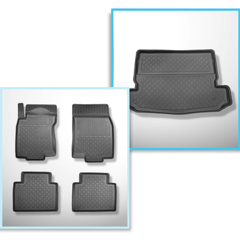 Conjunto de alfombrilla para maletero y alfombrillas para el interior del coche TPE para: Nissan X-Trail III SUV (08.2014-12.2021) - 7 plazas; 3a fila abatible