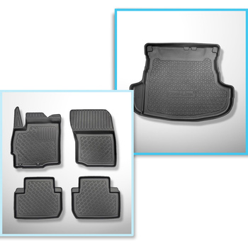 Conjunto de alfombrilla para maletero y alfombrillas para el interior del coche TPE para: Mitsubishi Outlander III SUV (09.2012-2022) - 5 plazas; maletero inferior (con y sin subwoofer); no para la versión híbrida; sin tercera fila