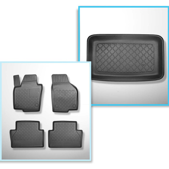 Conjunto de alfombrilla para maletero y alfombrillas para el interior del coche TPE para: Seat Alhambra II Furgonetaeta (09.2010-03.2022) - 7 plazas - 3a fila levantada (para el espacio detrás de la 3a fila de asientos), alfombras sin la tercera fila