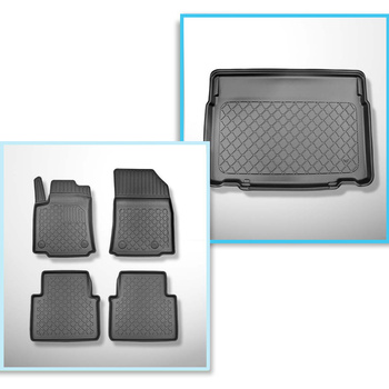 Conjunto de alfombrilla para maletero y alfombrillas para el interior del coche TPE para: Citroen C3 Aircross SUV (11.2017-2024) - maletero inferior; piso móvil en la posición más baja o sin el piso móvil; asientos traseros reclinables y corredizo