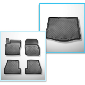 Conjunto de alfombrilla para maletero y alfombrillas para el interior del coche TPE para: Ford Focus III Hatchback (03.2011-08.2018) - con rueda de repuesto provisional o kit de reparación