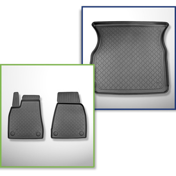 Conjunto de alfombrilla para maletero y alfombrillas para el interior del coche TPE para: Tesla Model X SUV (10.2016-12.2020) - 6/7 plazas; solo anteriori; maletero superior; para detrás de la 2a fila de asientos (3a fila de asientos abatible)