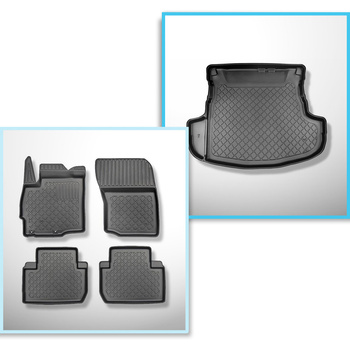 Conjunto de alfombrilla para maletero y alfombrillas para el interior del coche TPE para: Mitsubishi Outlander III SUV (09.2012-2022) - 5 plazas; maletero inferior (con y sin subwoofer); no para la versión híbrida; sin tercera fila