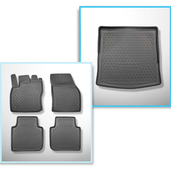 Conjunto de alfombrilla para maletero y alfombrillas para el interior del coche TPE PREMIUM para: Skoda Kodiaq SUV (03.2017-10.2023) - 5 plazas; maletero inferior sin suelo móvil / maletero superior en suelo móvil en la posición superior; sin tercera fila