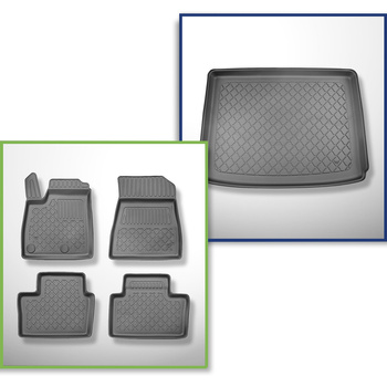 Conjunto de alfombrilla para maletero y alfombrillas para el interior del coche TPE para: Renault Austral Mild Hybrid SUV (12.2022-....) - 5 plazas; maletero superior (borde de carga del maletero igualado); suelo móvil en la posición superior