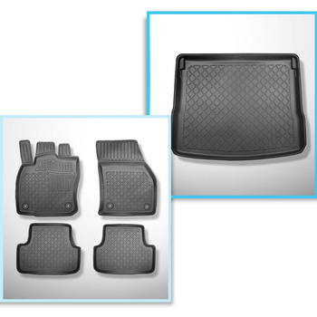 Conjunto de alfombrilla para maletero y alfombrillas para el interior del coche TPE para: Seat Ateca SUV (09.2016-....) - base móvil del depósito en posición superior o con tracción en las 4 ruedas