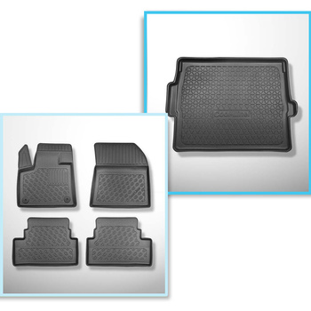 Conjunto de alfombrilla para maletero y alfombrillas para el interior del coche TPE PREMIUM para: Opel Grandland X SUV (10.2017-....) - maletero superior (borde de carga del maletero igualado); suelo móvil en la posición superior; no para la versión híbri