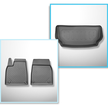 Conjunto de alfombrilla para maletero y alfombrillas para el interior del coche TPE para: Tesla Model X SUV (01.2021-....) - 5/6/7 plazas; maletero delantero