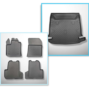 Conjunto de alfombrilla para maletero y alfombrillas para el interior del coche TPE para: Dacia Lodgy Furgonetaeta (07.2012-10.2022) - 7 plazas; 3a fila abatible