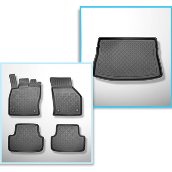 Conjunto de alfombrilla para maletero y alfombrillas para el interior del coche TPE para: Volkswagen Golf VII Hatchback (10.2012-12.2019) - parte superior del maletero con rueda de repuesto provisional/kit de reparación; rueda de repuesto completa