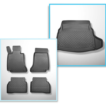Conjunto de alfombrilla para maletero y alfombrillas para el interior del coche TPE para: Mercedes-Benz Classe C W205 Berlina (03.2014-11.2020) - asientos traseros reclinables (abatibles); compartimento derecho desmontable en modelos con red lateral
