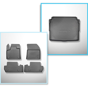 Conjunto de alfombrilla para maletero y alfombrillas para el interior del coche TPE para: Peugeot 3008 II SUV (11.2016-11.2023) - maletero inferior preparado para suelo móvil del maletero; bajo / sin suelo móvil del maletero (Flex Floor); no para la versi