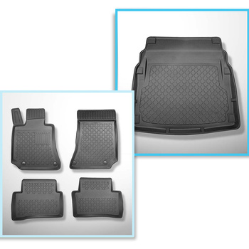 Conjunto de alfombrilla para maletero y alfombrillas para el interior del coche TPE para: Mercedes-Benz Classe E W212 Berlina (03.2009-03.2016) - sin compartimentos; la superficie del depósito se levanta en los asientos de atrás