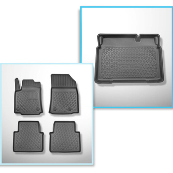 Conjunto de alfombrilla para maletero y alfombrillas para el interior del coche TPE PREMIUM para: Opel Crossland X SUV (06.2017-....) - parte inferior del maletero preparada con base móvil; bajo / sin base móvil del depósito Flex Floor)