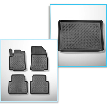 Conjunto de alfombrilla para maletero y alfombrillas para el interior del coche TPE para: Opel Crossland X X SUV (06.2017-....) - parte superior del maletero; modelos con base móvil del maletero (Flex Floor)