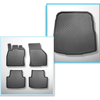 Conjunto de alfombrilla para maletero y alfombrillas para el interior del coche TPE para: Volkswagen Passat B8 Berlina (12.2014-12.2021) - parte inferior del maletero; con rueda de repuesto provisional o kit de reparación