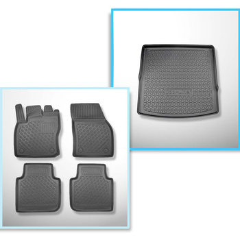 Conjunto de alfombrilla para maletero y alfombrillas para el interior del coche TPE PREMIUM para: Seat Tarraco SUV (10.2018-....) - 5 plazas; para el maletero superior; modelos con el piso móvil del maletero / 7 plazas; 3a fila abatible