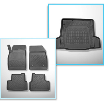 Conjunto de alfombrilla para maletero y alfombrillas para el interior del coche TPE PREMIUM para: Chevrolet Cruze Berlina (2011-2016) - con kit de reparación