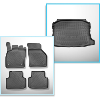 Conjunto de alfombrilla para maletero y alfombrillas para el interior del coche TPE para: Seat Leon IV KL Hatchback (03.2020-....) - maletero inferior; modelos sin suelo móvil de maletero; no adecuado para versión e-Hybrid PHEV; no para la versión mHEV