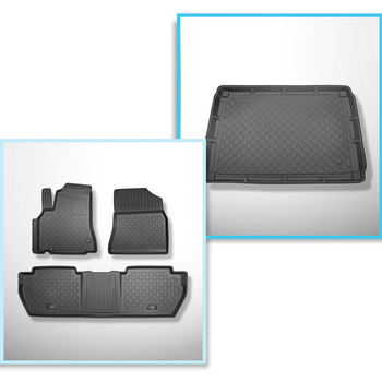 Conjunto de alfombrilla para maletero y alfombrillas para el interior del coche TPE para: Peugeot Partner Furgonetaeta (2008-08.2018) - 5 plazas; No compatible con cargo / camión; sin tercera fila