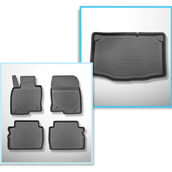 Conjunto de alfombrilla para maletero y alfombrillas para el interior del coche TPE PREMIUM para: Mazda 2 III DJ Hatchback (02.2015-2023)