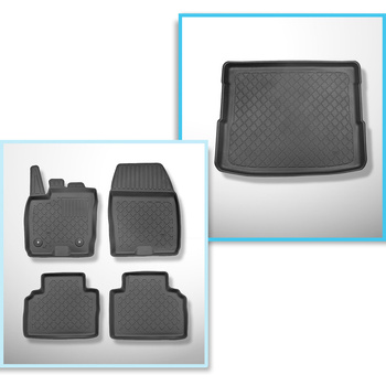 Conjunto de alfombrilla para maletero y alfombrillas para el interior del coche TPE para: Ford Tourneo Courier Furgonetaeta (06.2014-09.2023) - 5 plazas