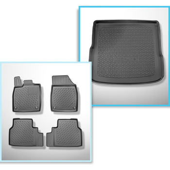 Conjunto de alfombrilla para maletero y alfombrillas para el interior del coche TPE para: Skoda Enyaq iV SUV, Coupé (04.2021-....) - maletero superior; superficie plana del maletero; suelo móvil en posición central