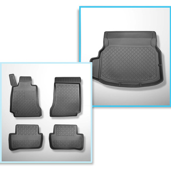 Conjunto de alfombrilla para maletero y alfombrillas para el interior del coche TPE para: Mercedes-Benz Classe C W204 Berlina (04.2007-02.2014) - asientos traseros reclinables; con compartimento izquierdo