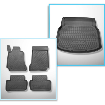 Conjunto de alfombrilla para maletero y alfombrillas para el interior del coche TPE PREMIUM para: Mercedes-Benz Classe C W204 Berlina (04.2007-02.2014) - asientos traseros reclinables; sin compartimento izquierdo