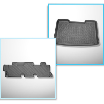 Conjunto de alfombrilla para maletero y alfombrillas para el interior del coche TPE para: Volkswagen Caravelle T5 Furgonetaeta (2003-05.2015) - separación corta de eje; tras la tercera fila de asientos; tercera fila