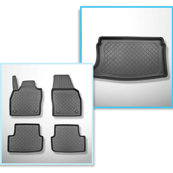 Conjunto de alfombrilla para maletero y alfombrillas para el interior del coche TPE para: Seat Ibiza V 6F Hatchback (06.2017-....) - parte superior del maletero; modelos con base móvil del maletero