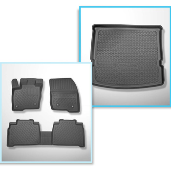 Conjunto de alfombrilla para maletero y alfombrillas para el interior del coche TPE PREMIUM para: Ford S-Max II Monovolumen (09.2015-2023) - 7 plazas; 3a fila abatible