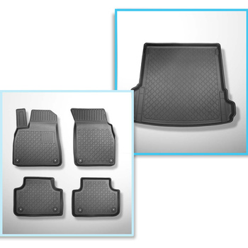 Conjunto de alfombrilla para maletero y alfombrillas para el interior del coche TPE para: Audi Q7 4M SUV (06.2015-....) - 5/7 plazas (3a fila abatible); también para modelos con rieles; sin tercera fila