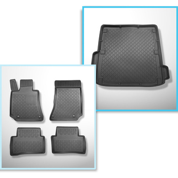Conjunto de alfombrilla para maletero y alfombrillas para el interior del coche TPE para: Mercedes-Benz Classe E W212 Familiar (2009-10.2016) - para todos los modelos (cavidades eliminables)