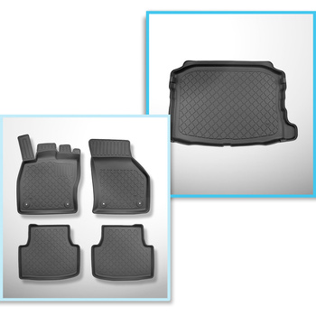 Conjunto de alfombrilla para maletero y alfombrillas para el interior del coche TPE para: Seat Leon IV KL Hatchback (03.2020-....) - maletero inferior; modelos sin suelo móvil de maletero; no adecuado para versión e-Hybrid PHEV; no para la versión mHEV