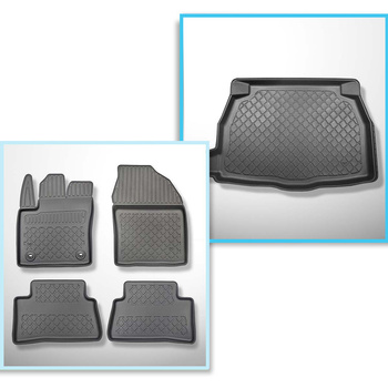 Conjunto de alfombrilla para maletero y alfombrillas para el interior del coche TPE para: Toyota C-HR SUV (01.2017-12.2023) - con / sin subwoofer; posibilidad de quitar el borde izquierdo; no adecuado para versión 2.0 Hybrid Dynamic Force